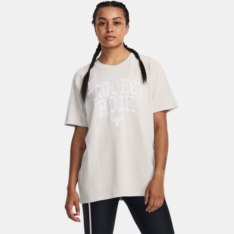Under Armour Project Rock Heavyweight Campus T-Shirt für Damen Weiß Clay / Weiß
